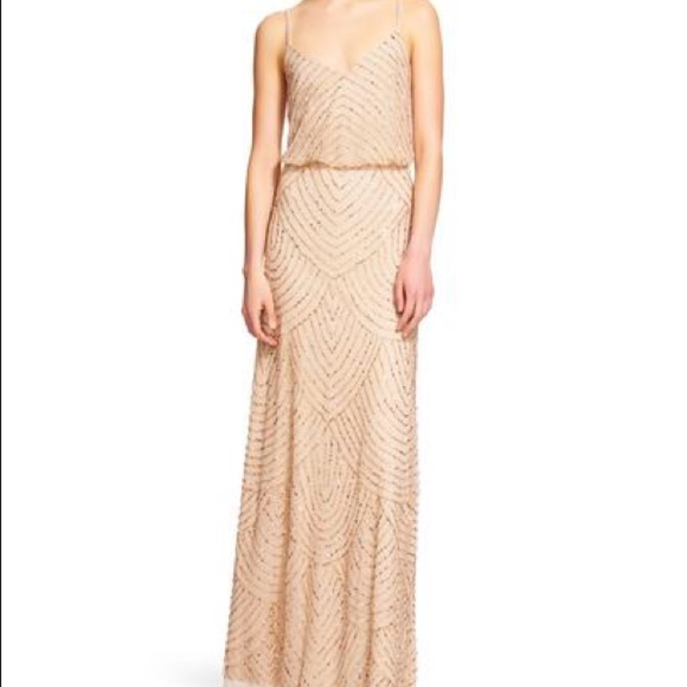 Adrianna Art Deco Blouson Dress in Gold/Champ